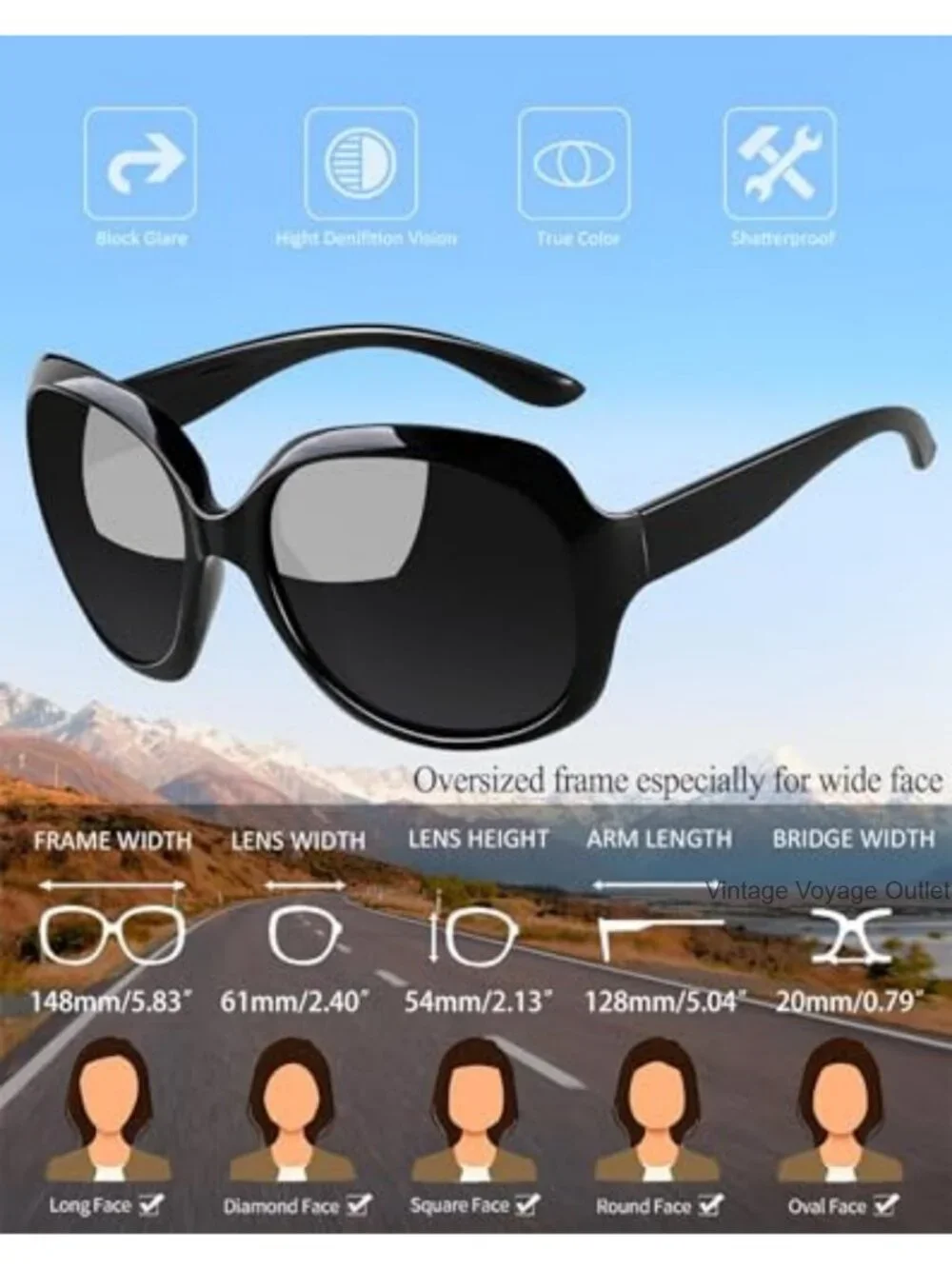 Oversized Polarized Butterfly Sunglasses Women UV400 Protection Driving Shades